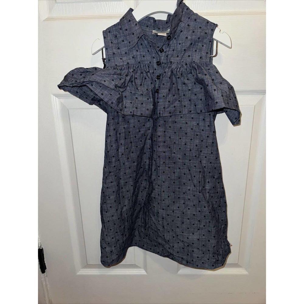 KATE SPADE NEW YORK COLD SHOULDER RUFFLE BLUE‎ CHAMBRAY POLKA DOT DRESS SIZE 8